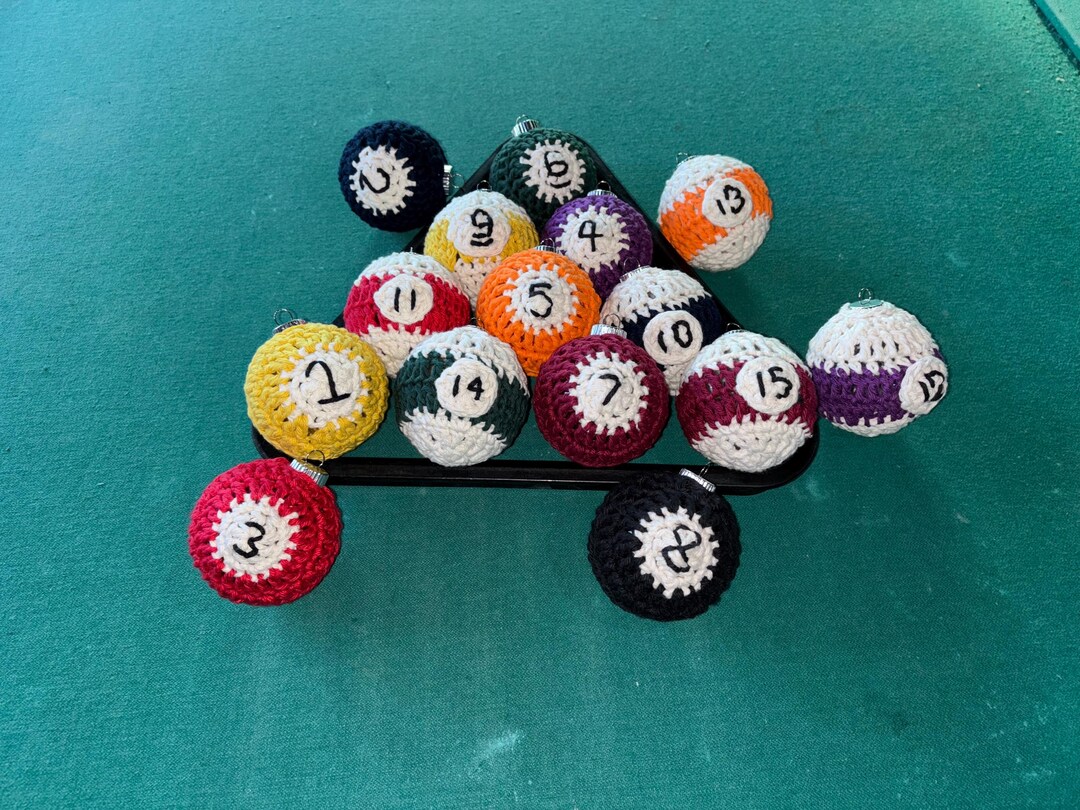 Crochet Pool Ball Ornaments (8 Ball) - Etsy