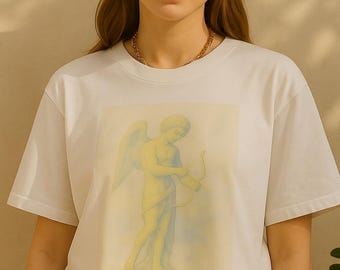 Cupid Greek Mythology T-Shirt Unisex | Organic Cotton Watercolor Art Tee | Divine Feminine Museumcore Vintage Aesthetic Gift | Soft