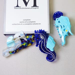 Blue Marine Animal Hair Claw, Jellyfish Hair Clip, Seahorse Hair Clip, Unique Acetate Hair Clip, Creative Claw Clip, Beach Party Hair Clip