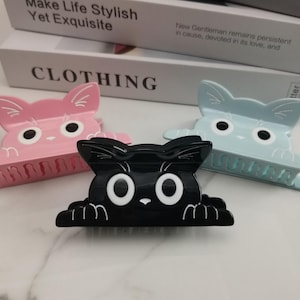 Black Cat Face Claw Clip: Acetate Hair Accessory