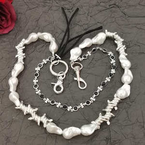 Cadena de billetera con perlas de metal, cadena para billetera de jeans, cadena para billetera gótica, cadena para billetera de motociclista, cadena para llavero con dije para bolso, cadena para billetera punk, llavero Y2K