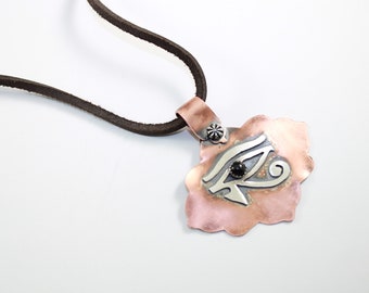 Mixed Metals, Copper and Sterling Silver Eye of Horus Pendant, Ancient Egyptian Symbol