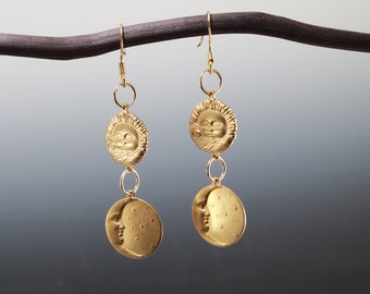 Sun and Moon Brass Earrings