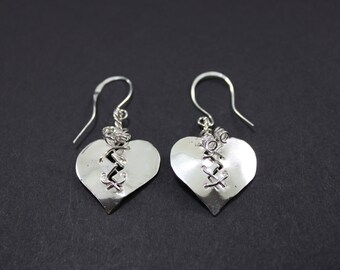 Sterling Silver Broken Mended Hearts Earrings, Silver Heart Earrings