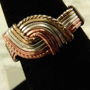 Tri Metal Hug Ring (Sterling  Silver, Copper, and Gold filled wires) Mixed Metal Ring, Hug Ring, Wire Wrapped Ring