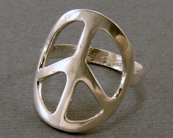 Sterling Silver Hand Forged  Peace Sign Ring - Made to order, Peace Sign Ring, Handmade, Sterling Silver Peace Sign Ring