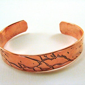 Copper Roll Printed Cuff, Copper Bracelet, Copper Textured Bracelet, Copper Cuff leather look