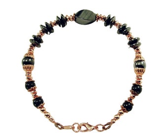 Copper and Hematite Beaded Bracelet  - Unisex