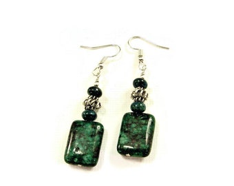 Chrysocolla, Malachite and Bali Sterling Silver Earrings