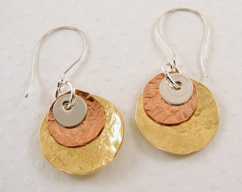 Mixed Tri-Metal Disk Earrings (As seen on NBC Parenthood)