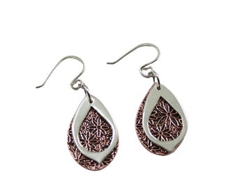 Sterling Silver and Etched Copper Layered Earrings