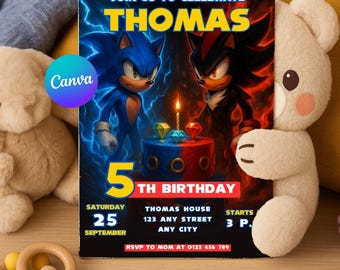 Sonic the Hedgehog vs Shadow Birthday Party Invitation | Editable Canva Template | Printable Party Invite Boy Girl | Instant Download