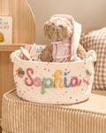 Personalized Rainbow Candy Basket | Handwoven Yarn Toy Storage