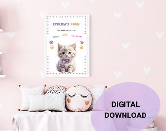 Póster personalizado de gatito/Arte mural para habitación de niña (Descarga digital)