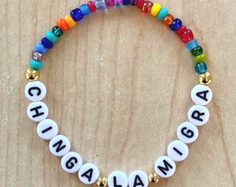 Chinga La Migra Bracelet: Jewel Tone Beaded Anti-Trump Resistance Jewelry
