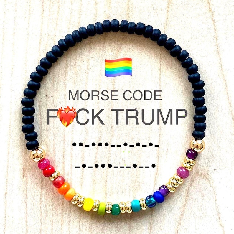 FCK TRUMP Rainbow Pride Morse Code Beaded Bracelet - Resistance - Anti-Fascist Political Handmade Jewelry Activist Protest Queer LGBTQ Ally immagine 1
