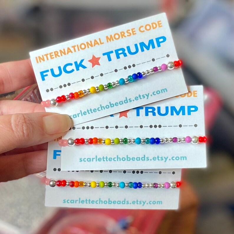 FCK TRUMP Rainbow Pride Morse Code Beaded Bracelet - Resistance - Anti-Fascist Political Handmade Jewelry Activist Protest Queer LGBTQ Ally immagine 3