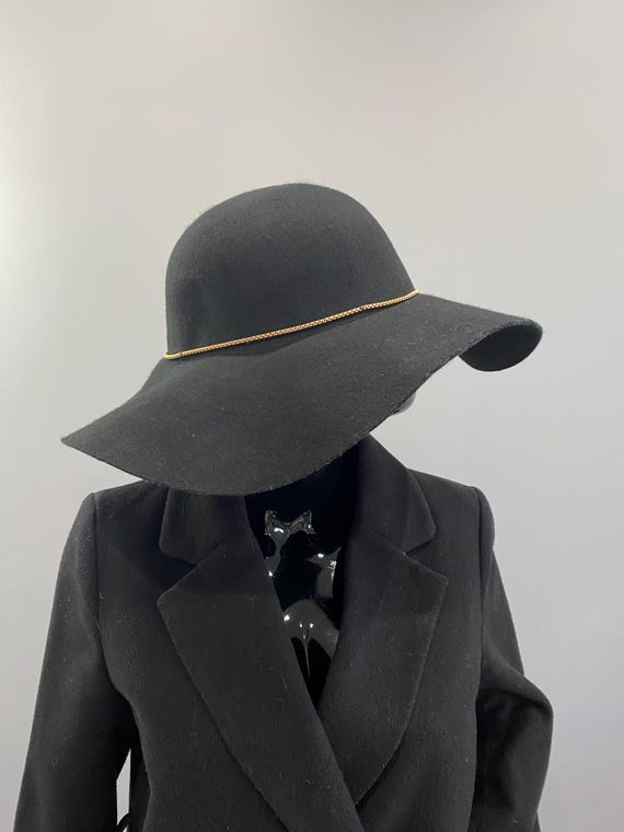 Buy Vintage Black Floppy Hat Wide Brim Wool Blend Women  display picture 3