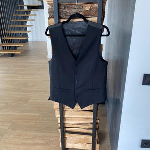 Vintage Mens Black Wool Vest Hawes and Curtis Classic Waistcoat 100 Wool Formal Smart Casual Size US 42 EU 52R Like New