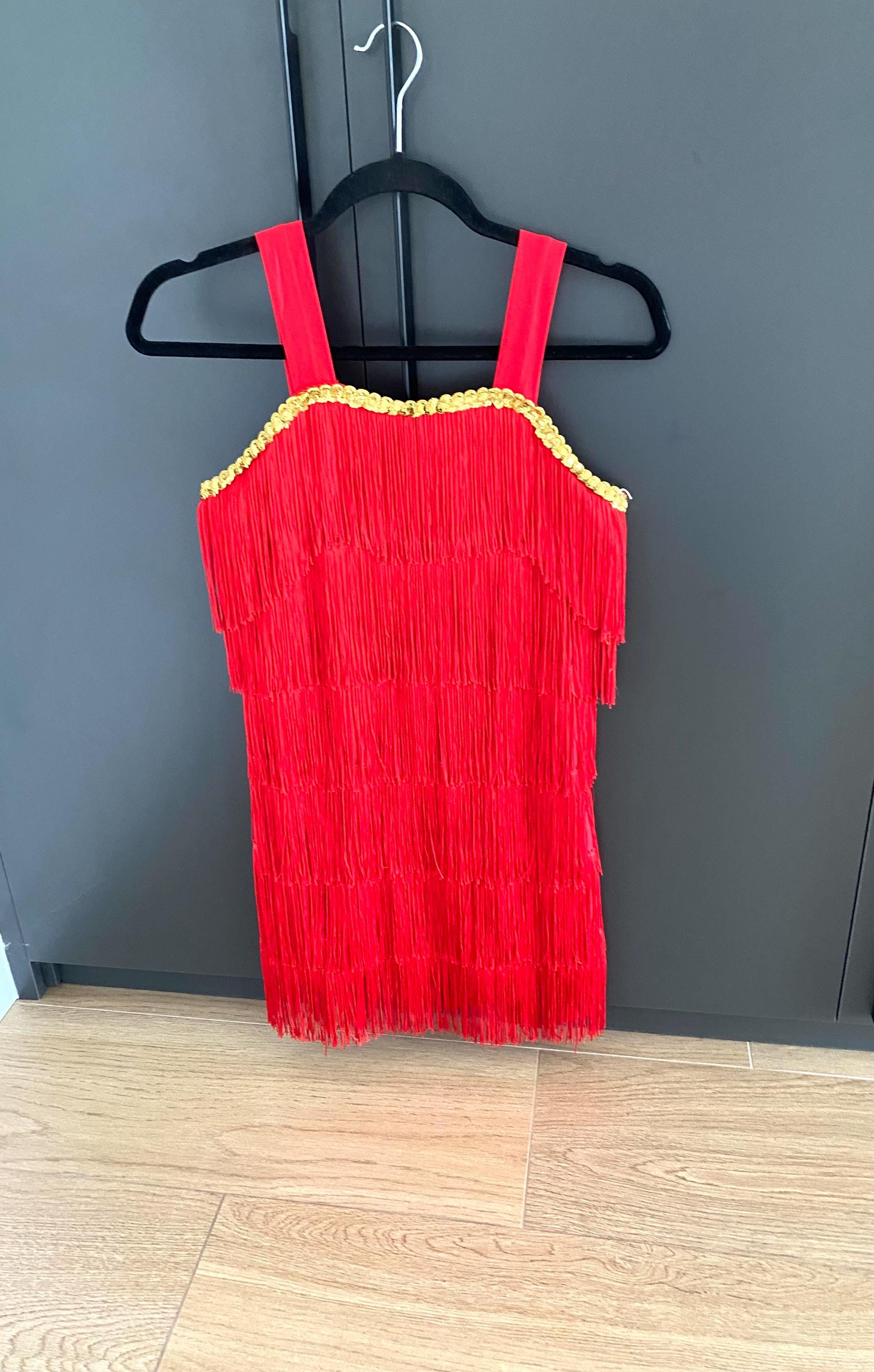 Red Flapper Dress with Gold Sequin Details - 1920s Gatsby Style, Size XS-S
