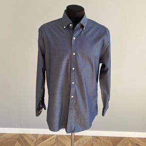 Tommy Hilfiger Mens Slim Fit Shirt Navy Polka Dot Non Iron Long Sleeve Smart Casual Button Up Size L EU52 US42 Like New