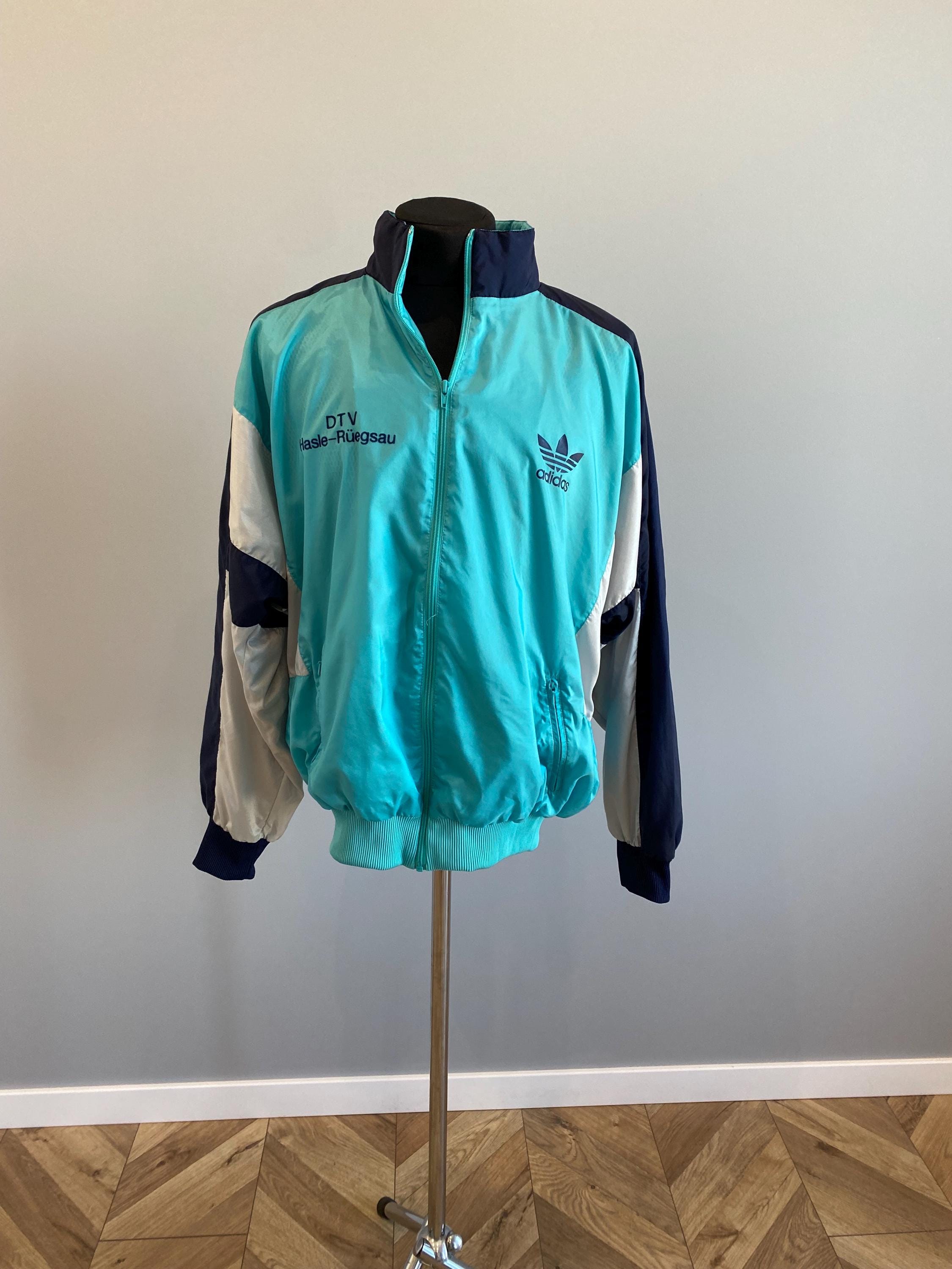 Vintage Adidas Track Jacket Teal & Navy – Zip up Retro 90s Style