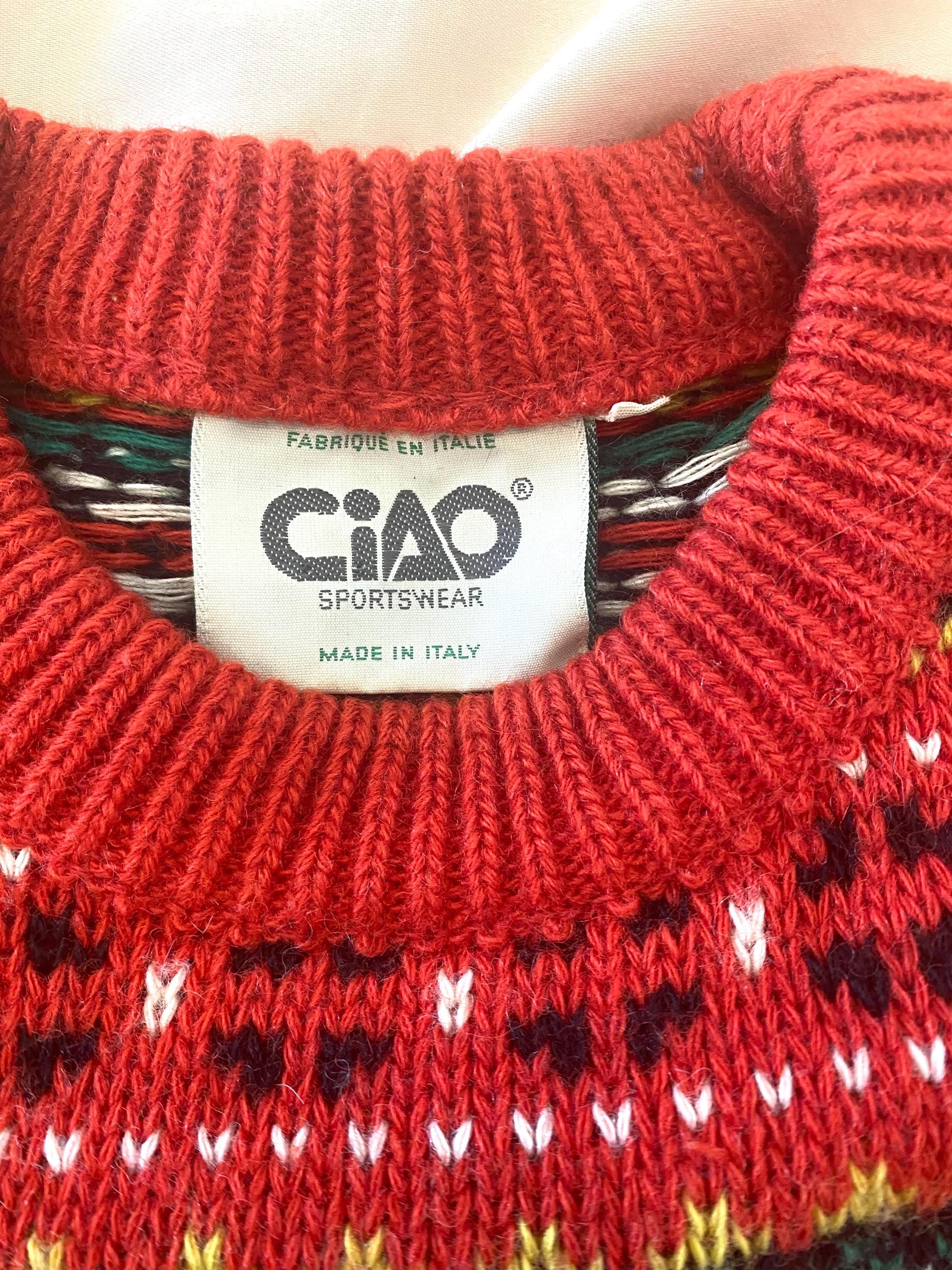 Vintage Italian Wool Sweater – Scandinavian Knit Pattern – CIAO 