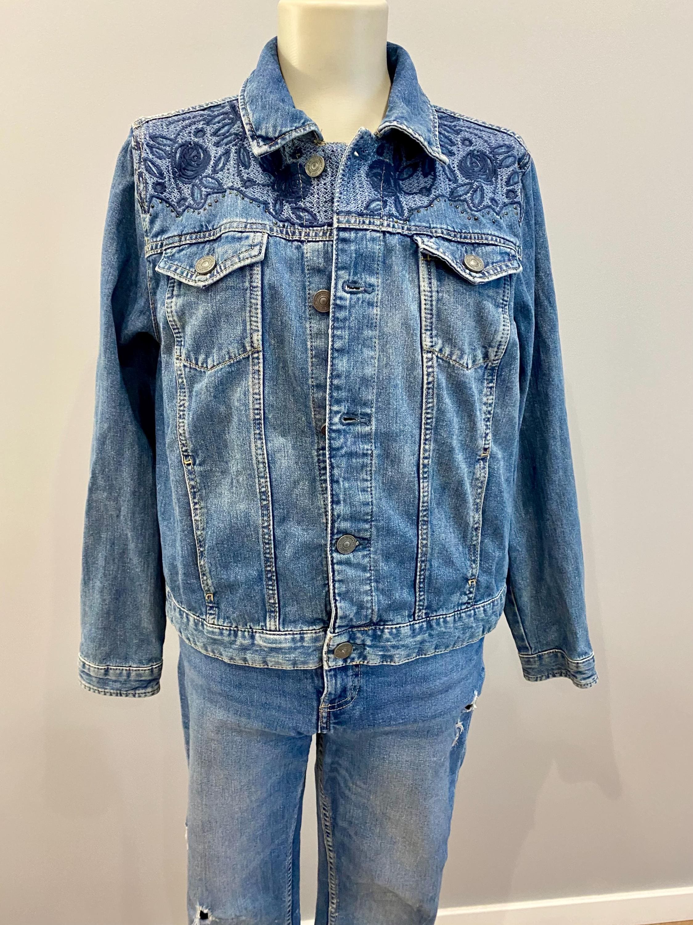 Vintage Yessica Denim Jacket With Embroidery Women's Size EU 42