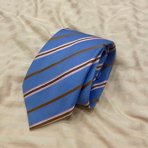 Vintage Italian Silk Tie: Navy Brown Striped Necktie, Luxury Formalwear