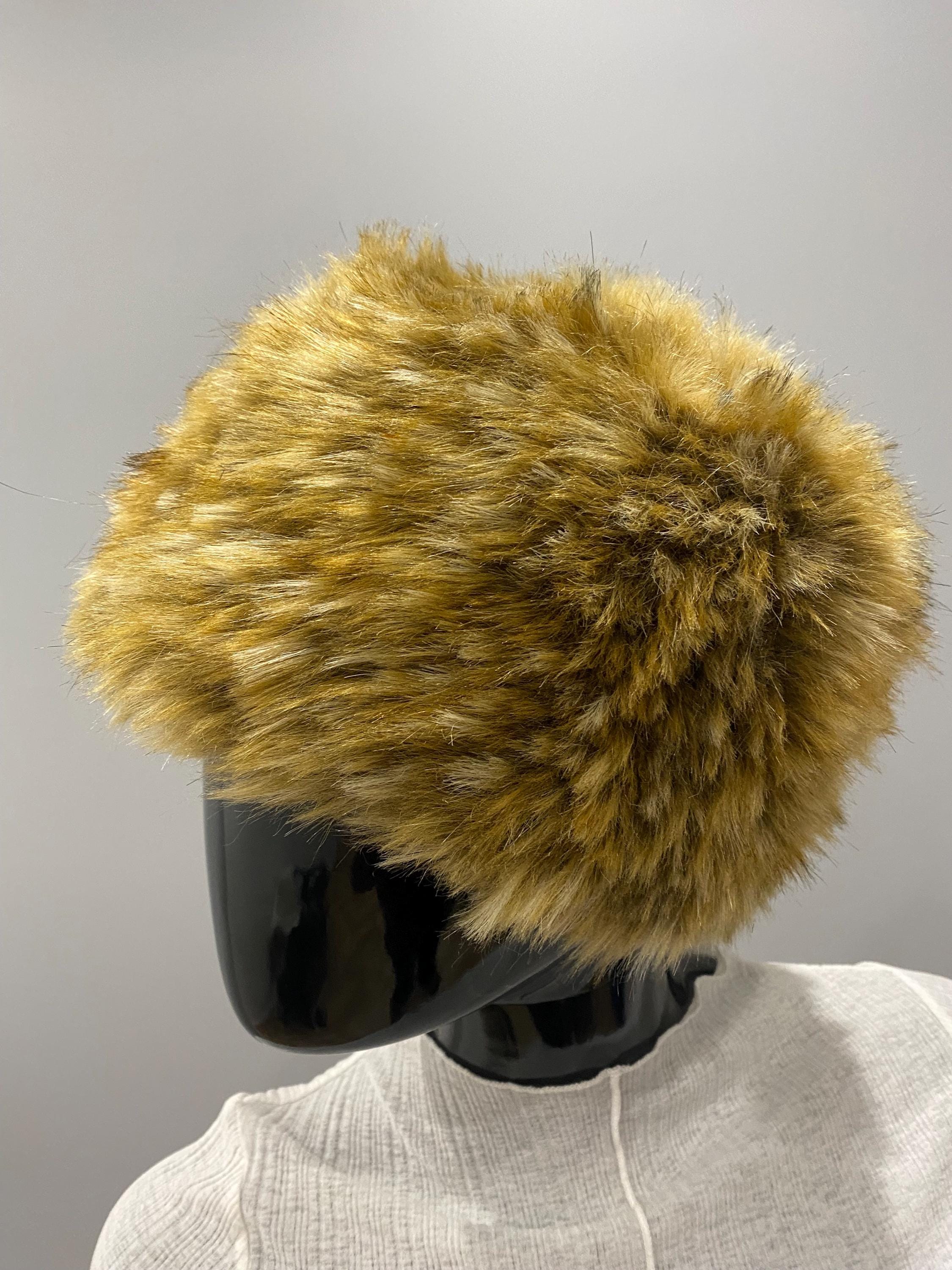 Vintage 80s Faux Fur Hat Women's Golden Brown Fox Style, Size 58