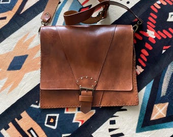 Vintage Italian Leather Festival Bag | Handmade Brown Satchel