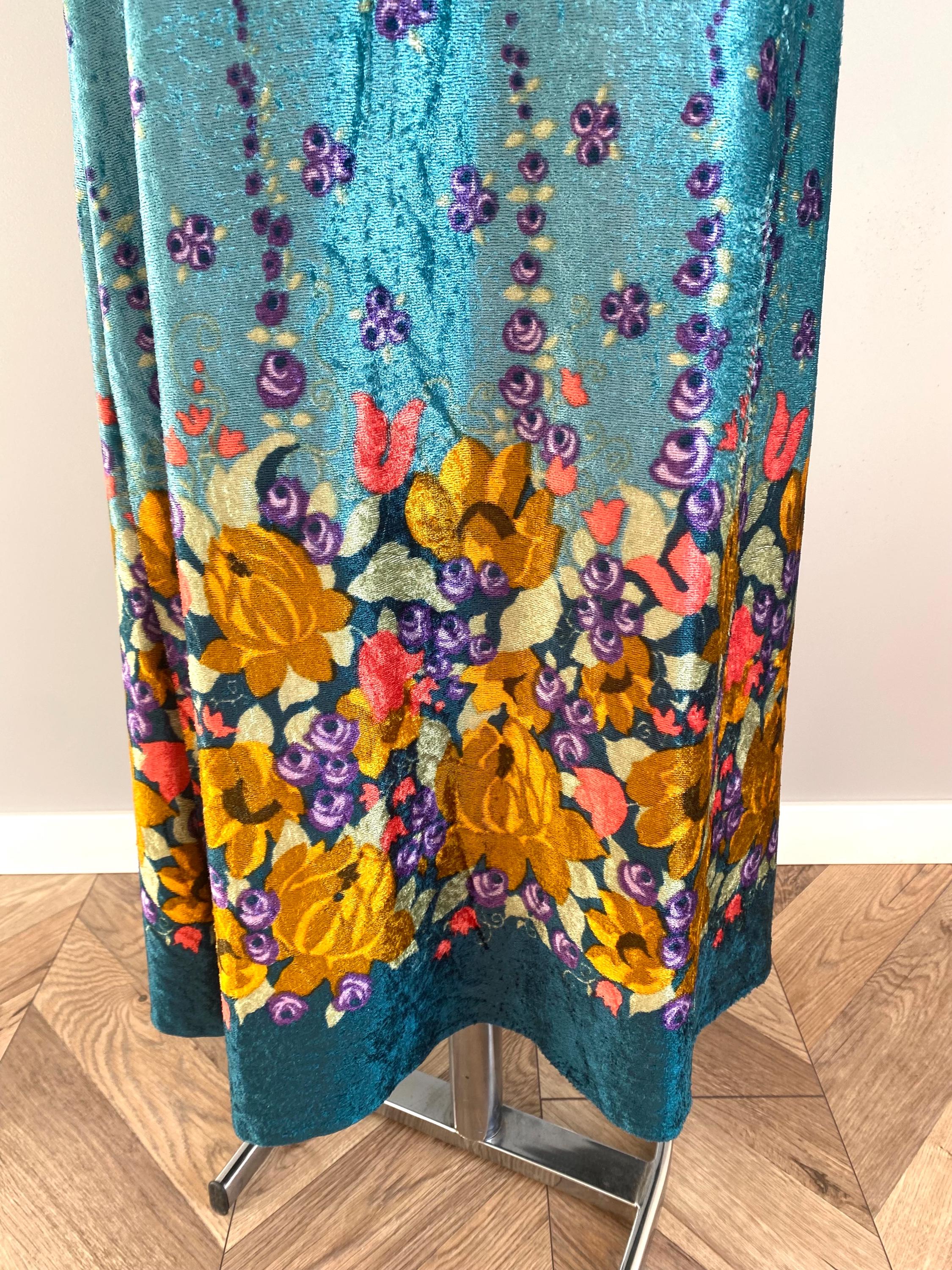 Rare Vintage Vera Mont Paris Maxi Dress Turquoise Floral Fully