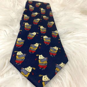 Cravate bleu foncé à motif dessin animé - 145 x 9 cm - Cravate vintage amusante