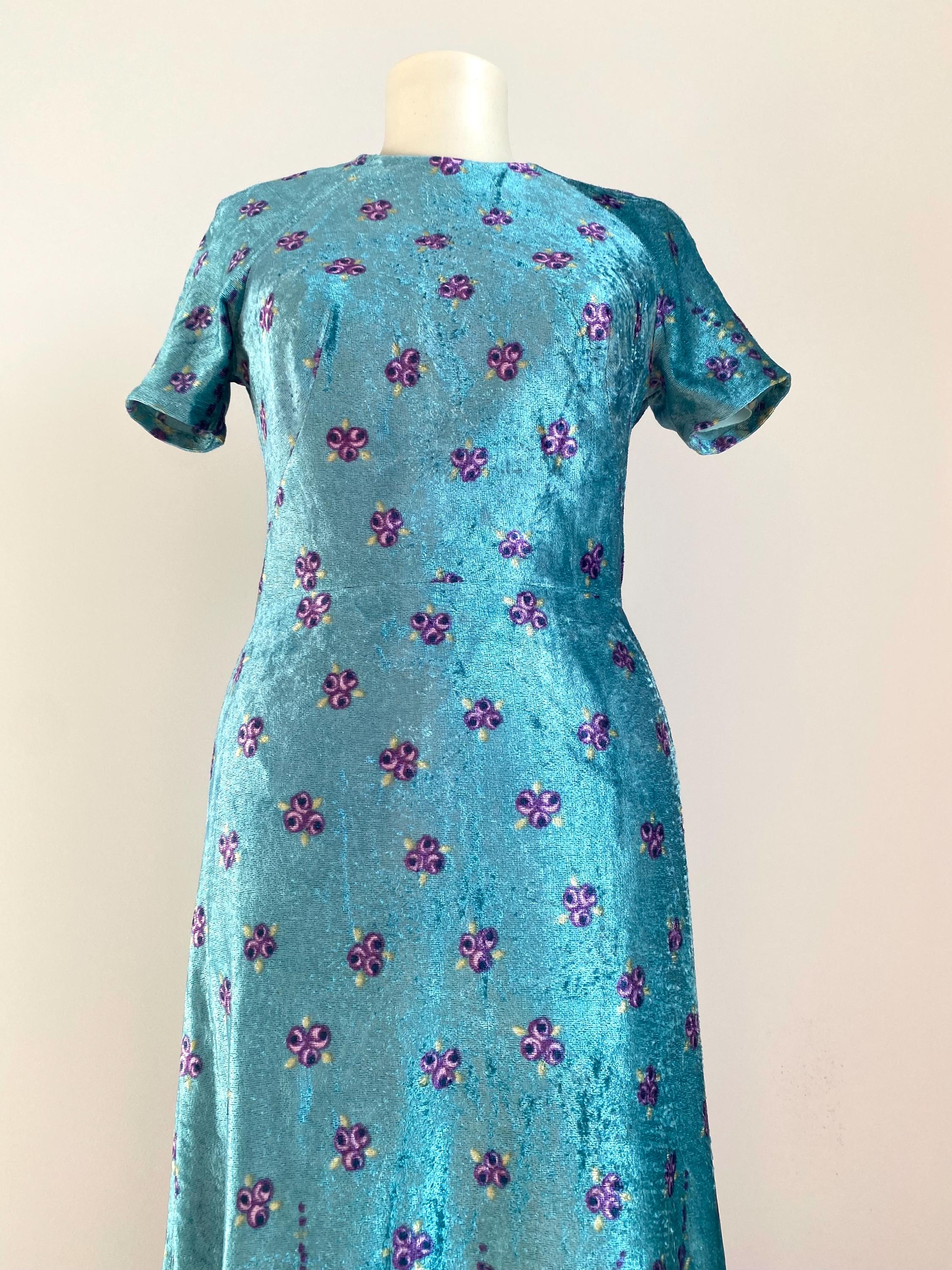 Rare Vintage Vera Mont Paris Maxi Dress Turquoise Floral Fully