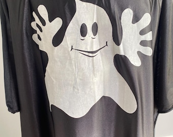 Adult Ghost Cape Costume | Black Cloak with White Ghost Print | Halloween Outfit | Fits Up to 164 cm | Good Condition