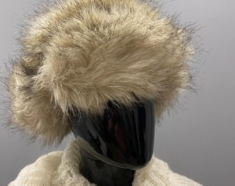 Vintage Faux Fur Ushanka Hat Fox Fur Imitation Winter Trapper Hat Unisex Warm Ear Flap Hat Size 57–59 cm
