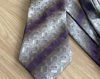 Vintage ALPI Silk Tie Mens Purple Blue Gold Geometric Abstract Pattern German Designer Necktie Classic Retro Accessory