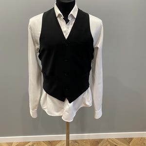 Chaleco de lana vintage negro para hombre, chaleco de traje formal a medida, tejido premium 86 lana, talla S EU44 US34