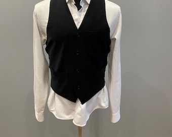 Vintage Wool Waistcoat Black Men Suit Vest Tailored Formal Waistcoat Premium Fabric 86 Wool Size S EU44 US34