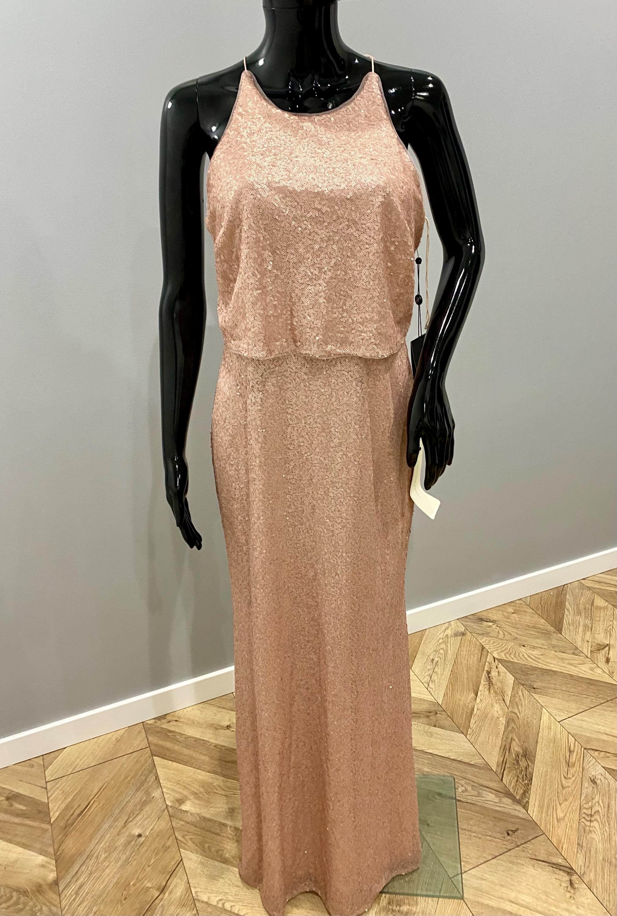 adrianna papell rose gold sequin dress Adrianna Papell Rose Gold Sequin Evening Gown | US10 EU38