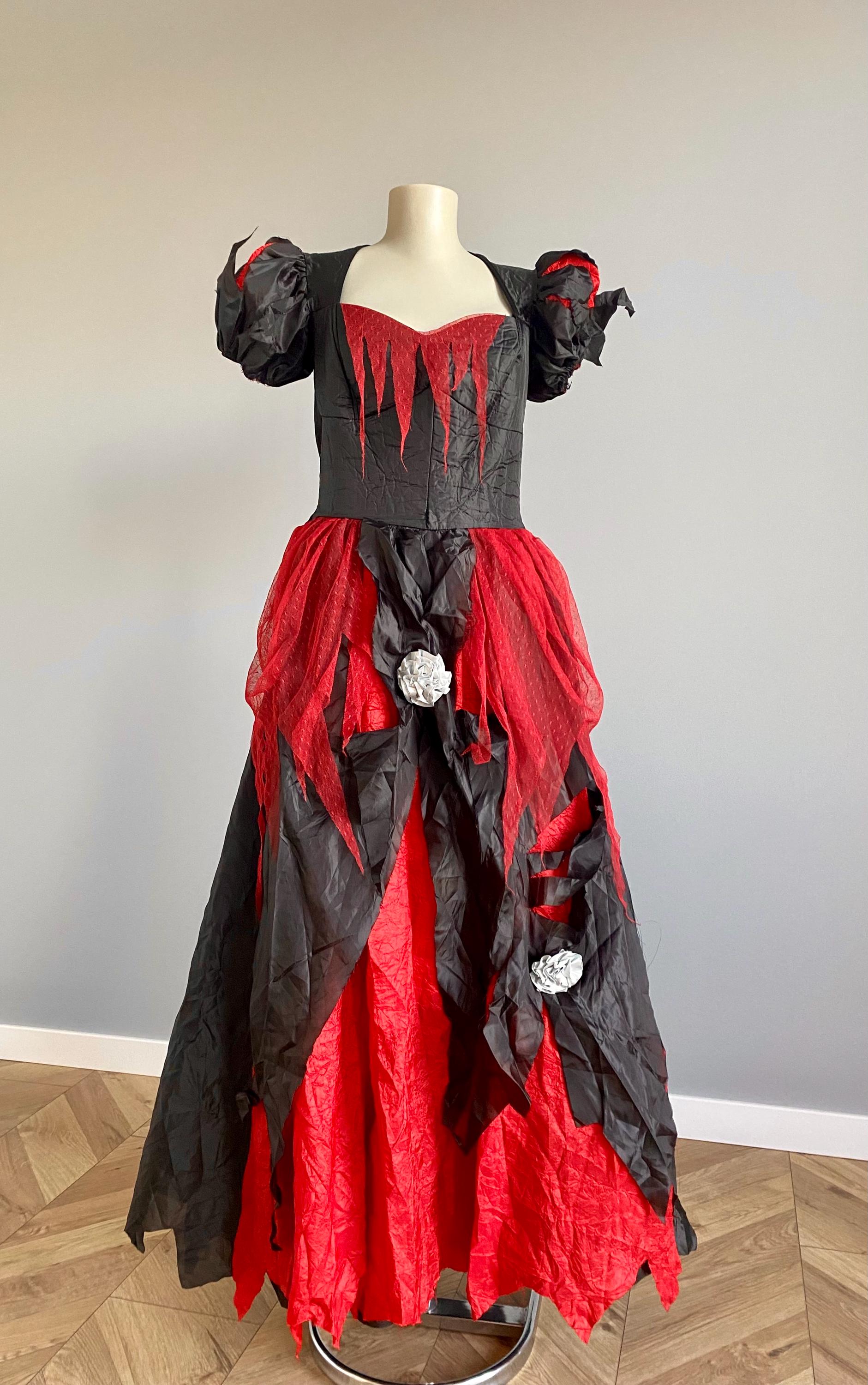 Gothic Witch Costume Dress: Halloween Cosplay, Red & Black, M-xl