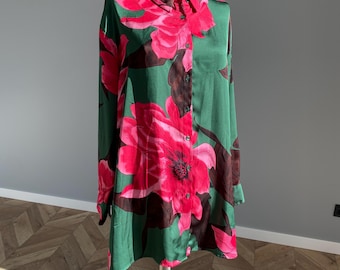 Vintage 80s Floral Print Blouse: Women's Long Sleeve Shirt, Size XL/16
