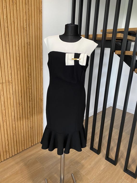 black party dress size 8 Vintage 80s Party Dress: Black & White, Size S/8-10