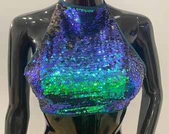 Sequin Halterneck Crop Top – Sparkly Party Top, Size S/M US 6–8