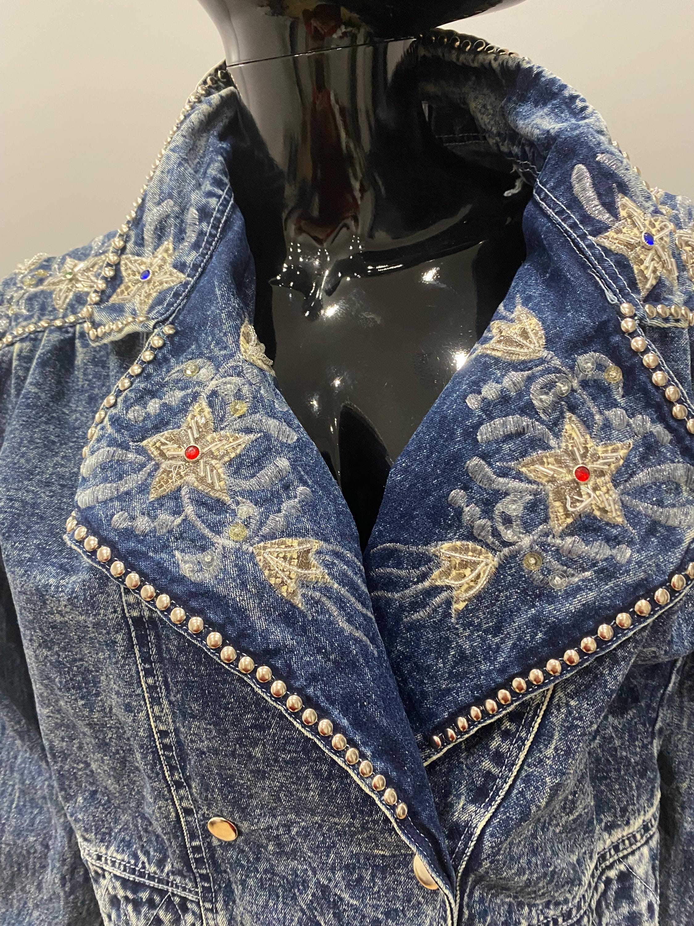 Vintage 1980s Jazzino Embroidered Denim Jacket – Italian Brand – M