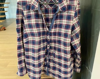 Yessica women’s check shirt UK22 EU48 US18 / red blue white plaid with denim details