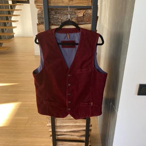Walbusch corduroy vest bordeaux herengilet katoenmix vintage stijl Duitsland EU50 L borst 44