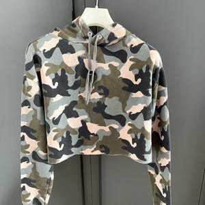 Hooded Cotton Long Sleeve Crop Top - Loose Boho Crop Hoodie - Cotton Festival top - Hoodie Cape - Festival Cardigan Military print