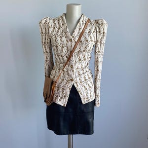 Vintage 80s style Beige blazer Edwardian style jacket with very puffy sleeves ,  Fitted jacket, women’s fashion wear , size S.