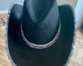 Cappello Da Cowboy Donna Con Strass E Fascia Glitterata – Fedora Western, Tesa Larga, Regolabile 56-58 Cm, Per Festa Country E Musical - 5